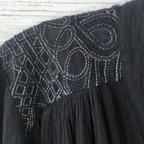 FREE PEOPLE Canyon Rose Embroidered Boho Hi Lo Blouse Black S Whimsigoth Grunge - Picture 5 of 11